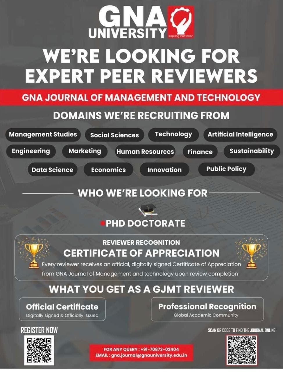 We are looking for Expert Peer Reviewers — GNA Journal